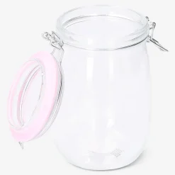 Barattolo in vetro con bordo rosa - 17 cm