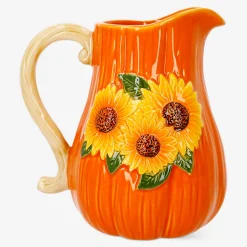 Brocca in ceramica con girasoli in rilievo - 1,12 L