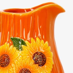 Brocca in ceramica con girasoli in rilievo - 1,12 L