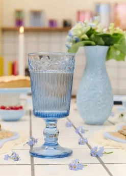 Calice da vino blu con fiori in rilievo - 250 ml