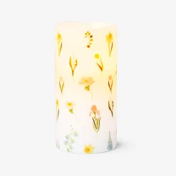 Candela LED a colonna con stampa floreale - 15 cm