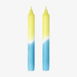 Candele da tavola dip-dye blu e gialle - 4 pz