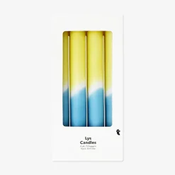 Candele da tavola dip-dye blu e gialle - 4 pz