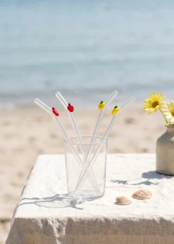 Cannucce in vetro con decorazioni di frutta - 4 pz