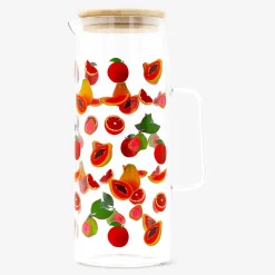Caraffa in vetro con coperchio in bambù e stampa di frutta - 1,15 L