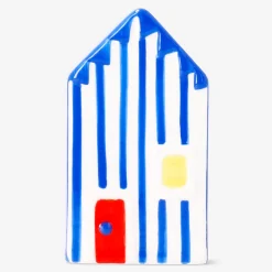Casetta da spiaggia decorativa in ceramica a righe - 10 cm