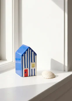 Casetta da spiaggia decorativa in ceramica a righe - 10 cm