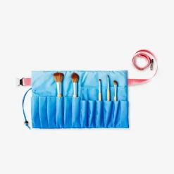 Cintura porta cosmetici blu con 5 pennelli makeup