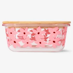Contenitore per alimenti in vetro con fiori - 20 cm