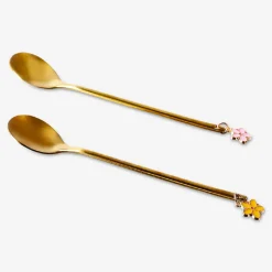 Cucchiaini da dessert dorati con decorazione floreale - 2 pz