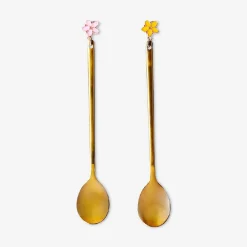 Cucchiaini da dessert dorati con decorazione floreale - 2 pz