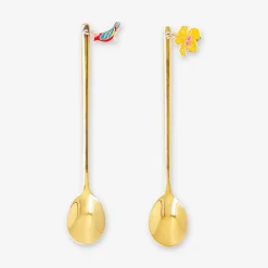 Cucchiaini da dessert dorati con decorazione di fiori tropicali - 2 pz