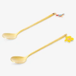 Cucchiaini da dessert dorati con decorazione di fiori tropicali - 2 pz