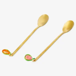 Cucchiaini da dessert dorati con decorazione di frutta - 2 pz