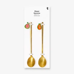 Cucchiaini da dessert dorati con decorazione di frutta - 2 pz