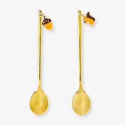 Cucchiaini da dessert oro con decorazione ghianda e scoiattolo - 2 pz
