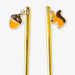 Cucchiaini da dessert oro con decorazione ghianda e scoiattolo - 2 pz