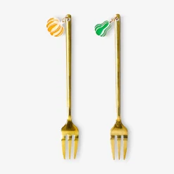 Forchettine da dessert dorate con zucca decorativa - 2 pz