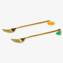 Forchettine da dessert dorate con zucca decorativa - 2 pz
