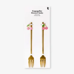 Forchettine da dessert dorate con decorazione di ciliegie - 2 pz