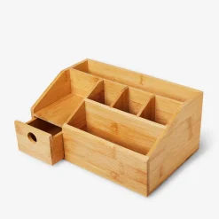 Organizzatore di cosmetici in bambù con scomparti e cassetto multidimensionale