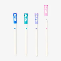 Penne gel glitterate con puntali a forma di gatto - 4 pz