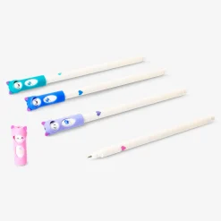 Penne gel glitterate con puntali a forma di gatto - 4 pz