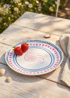 Piatto in ceramica con pois e conchiglia - 20 cm