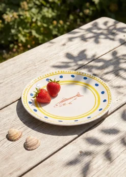 Piatto in ceramica con pois e pesce - 16 cm