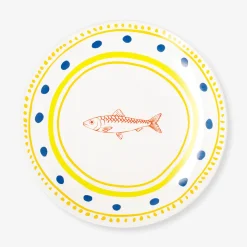 Piatto in ceramica con pois e pesce - 16 cm
