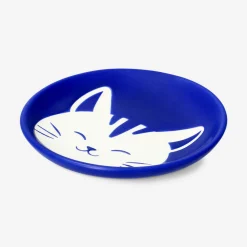 Piatto laterale blu con disegno di gatto - 23 cm
