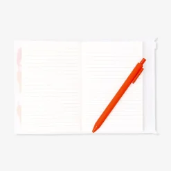Quaderno A6 con stampa peperoncini, tasca con zip e adesivi