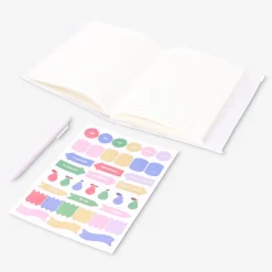 Quaderno floreale con penna a sfera e adesivi