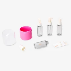 Set da viaggio in valigetta rosa con adesivi - 4 pz