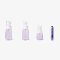 Set da viaggio viola con flacone per profumo - 4 pz