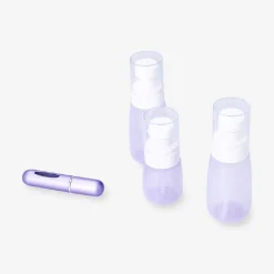 Set da viaggio viola con flacone per profumo - 4 pz