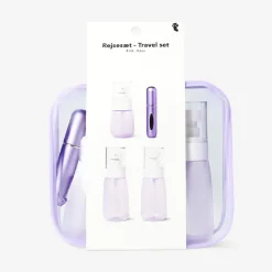 Set da viaggio viola con flacone per profumo - 4 pz