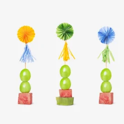 Stecchini per finger food con ventagli e nappine di carta - 3 pz