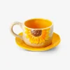 Tazza con girasoli in rilievo e piattino - 160 ml