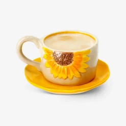 Tazza con girasoli in rilievo e piattino - 160 ml