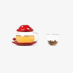 Tazza da tè a forma di fungo con coperchio e piattino - 400 ml