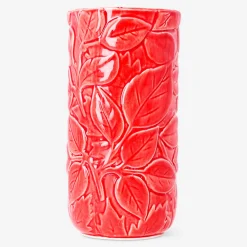 Vaso in ceramica con foglie in rilievo - 16 cm