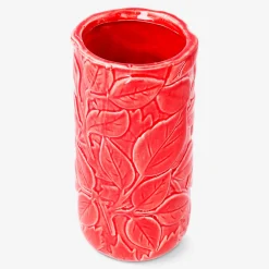 Vaso in ceramica con foglie in rilievo - 16 cm